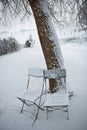 Chairs in snow