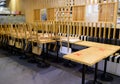 Chairs stacked on tables in an empty closed restaurant during covid-19 pandemic