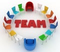 Chairs stand around the word team Royalty Free Stock Photo