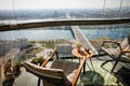 Chairs and table on balcony city urban view Royalty Free Stock Photo