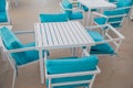 Chairs and tables in a beach restaurant Royalty Free Stock Photo