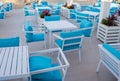 Chairs and tables in a beach restaurant Royalty Free Stock Photo