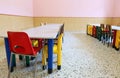 Chairs and tables of a refectory of the nursery school