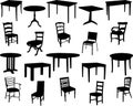 Chairs and tables silhouettes, furniture icons