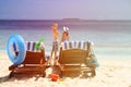 Chairs on tropical beach, family beach vacation Royalty Free Stock Photo