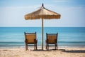 Chairs In Tropical Beach With Palm Trees On Coral Island Royalty Free Stock Photo