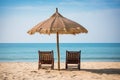 Chairs In Tropical Beach With Palm Trees On Coral Island Royalty Free Stock Photo