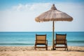 Chairs In Tropical Beach With Palm Trees On Coral Island Royalty Free Stock Photo