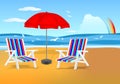 Chairs and umbrella on the beach, cdr vector