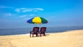 Chairs and umbrella at Marari Beach, Kerala Royalty Free Stock Photo