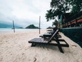Chairs And volleyball court In Redang Beach - Tropical Holiday Banner