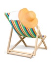 Chaise-longue chair, hat and towel isolated on