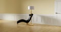 Chaise longue with a lamp beside it in a white and well illuminated room, 3d illustration