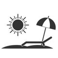 Chaise-longue line icon. Deck-chair, sun and umbrella on a beach. Relaxation, travel, vacation symbol. Vector illustration