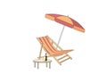 Chaise longue, table, parasol. Deck chair summer beach resort symbol of holidays Royalty Free Stock Photo