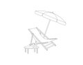 Chaise longue, table, parasol isolated. Deckchair outline drawing. Deck chair, table, parasol- summer sunbath beach resort symbol