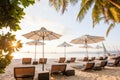 Chaise longues at the beach on the Boracay island, Philippines Royalty Free Stock Photo