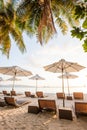 Chaise longues at the beach on the Boracay island, Philippines Royalty Free Stock Photo