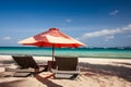 Chaise longues at the beach on the Boracay island, Philippines Royalty Free Stock Photo