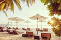 Chaise longues at the beach on the Boracay island, Philippines Royalty Free Stock Photo