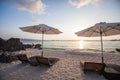 Chaise longues at the beach on the Boracay island, Philippines Royalty Free Stock Photo