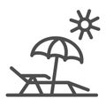 Chaise lounge on beach line icon, Summer concept, Deck chair with umbrella sign on white background, Beach parasol and Royalty Free Stock Photo