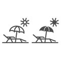 Chaise lounge on beach line and solid icon, Summer concept, Deck chair with umbrella sign on white background, Beach Royalty Free Stock Photo