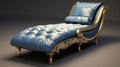 Opulent Blue Leather Chaise Lounge With Gold Trim 3d Model