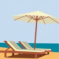 Chaise lounge and umbrella on sand beach. Vector illustration. Royalty Free Stock Photo