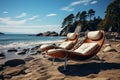 Chaise lounges on beach view