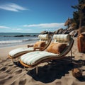 Chaise lounges on beach view