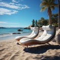 Chaise lounges on beach view