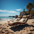 Chaise lounges on beach view