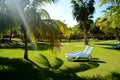 Chaise lounges in the great garden