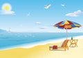 Chaise loungue, beach table and beach umbrella Royalty Free Stock Photo