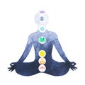 7 chakra color lotus pose yoga symbol logo, watercolor painting
