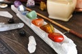 Chakra Crystals and Selenite Close Up