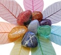 Chakra Crystals on skeleton leaves Royalty Free Stock Photo