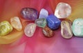 Chakra gemstones on Rainbow Chiffon Royalty Free Stock Photo