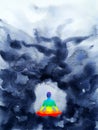 Chakra human mind reiki meditation spiritual calm peace in deep dark mental watercolor painting illustration design hand drawing