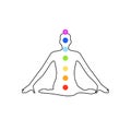 Chakra icons with respective colors on a meditating person Royalty Free Stock Photo