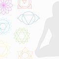 Chakra icons in respective colors with meditating person Royalty Free Stock Photo