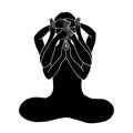 Chakra lotus pose yoga, close eye ear mouth and open mind, vector