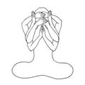 Chakra lotus pose yoga, close eye ear mouth and open mind, vector hand drawn