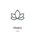 Chakra outline vector icon. Thin line black chakra icon, flat vector simple element illustration from editable india concept