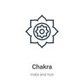 Chakra outline vector icon. Thin line black chakra icon, flat vector simple element illustration from editable india and holi