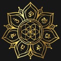 Chakra pattern Flower of life mandala with chakras. Sacred geometry Vector illustration