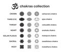 Chakra pictograms. Set of chakras used in Hinduism, Buddhism and Ayurveda. Elements for your design. Vector