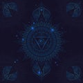 Chakra Vishuddha on a Dark Blue Background. Vector