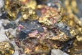 Chalcopyrite Copper iron sulfide mineral Macro. Royalty Free Stock Photo